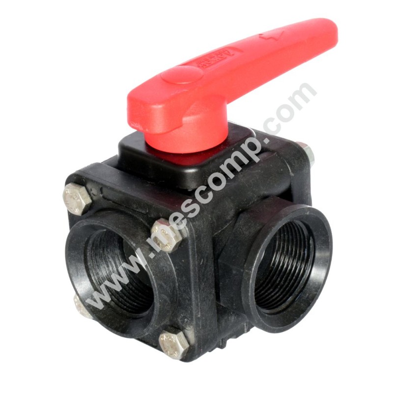 3 ways ball valve 90° 1 1/4” continuous flow